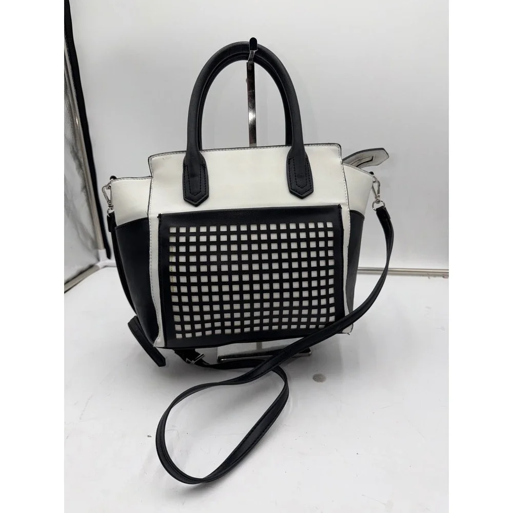 Reed Modern American Luxury Black White Laser Cut Satchel Crossbody Bag
